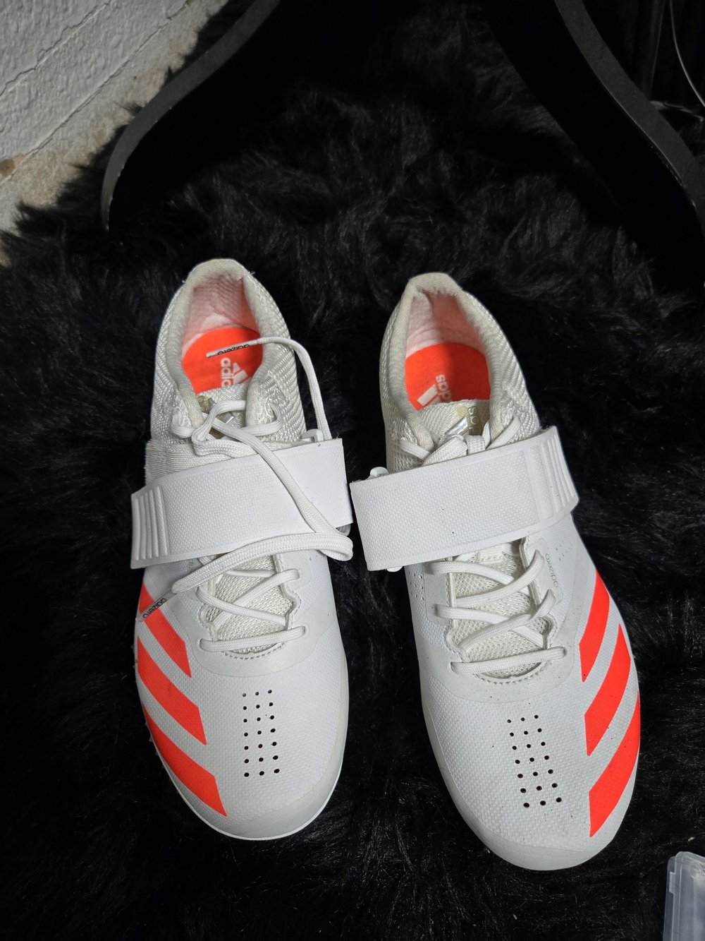 adidas White Track And Field Shoes with Neon Coral Stripe Accents